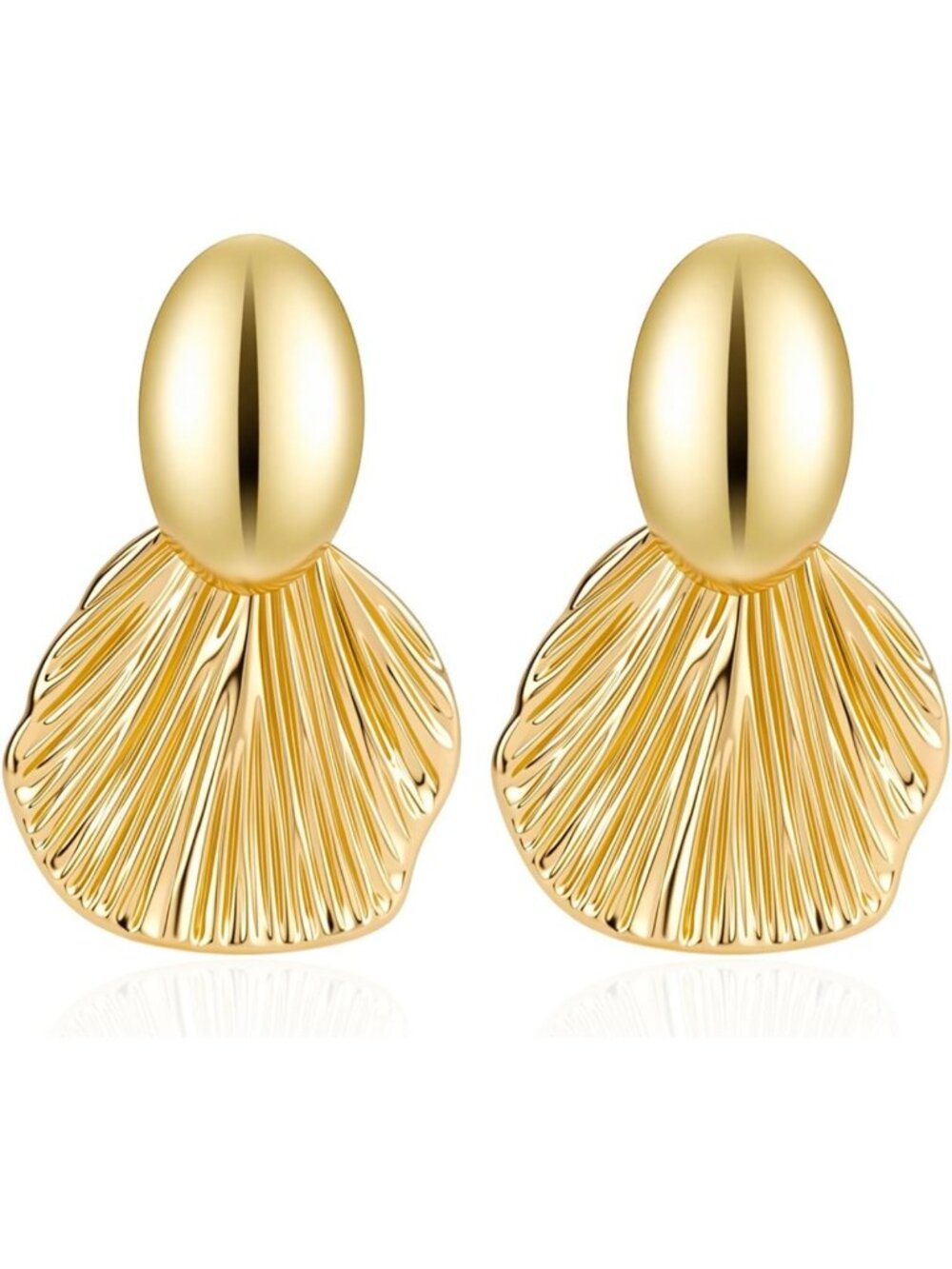 Chunky Gold Statement Earrings for Women - 14K Plated Shell Dangle Jewelry